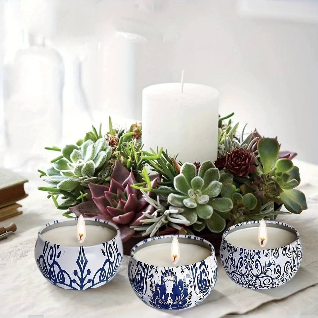 Porcelain Blue & White Scented Candle Set - House Of Avana