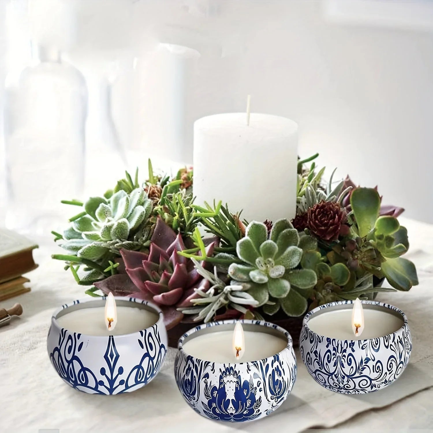 Porcelain Blue & White Scented Candle Set - House Of Avana