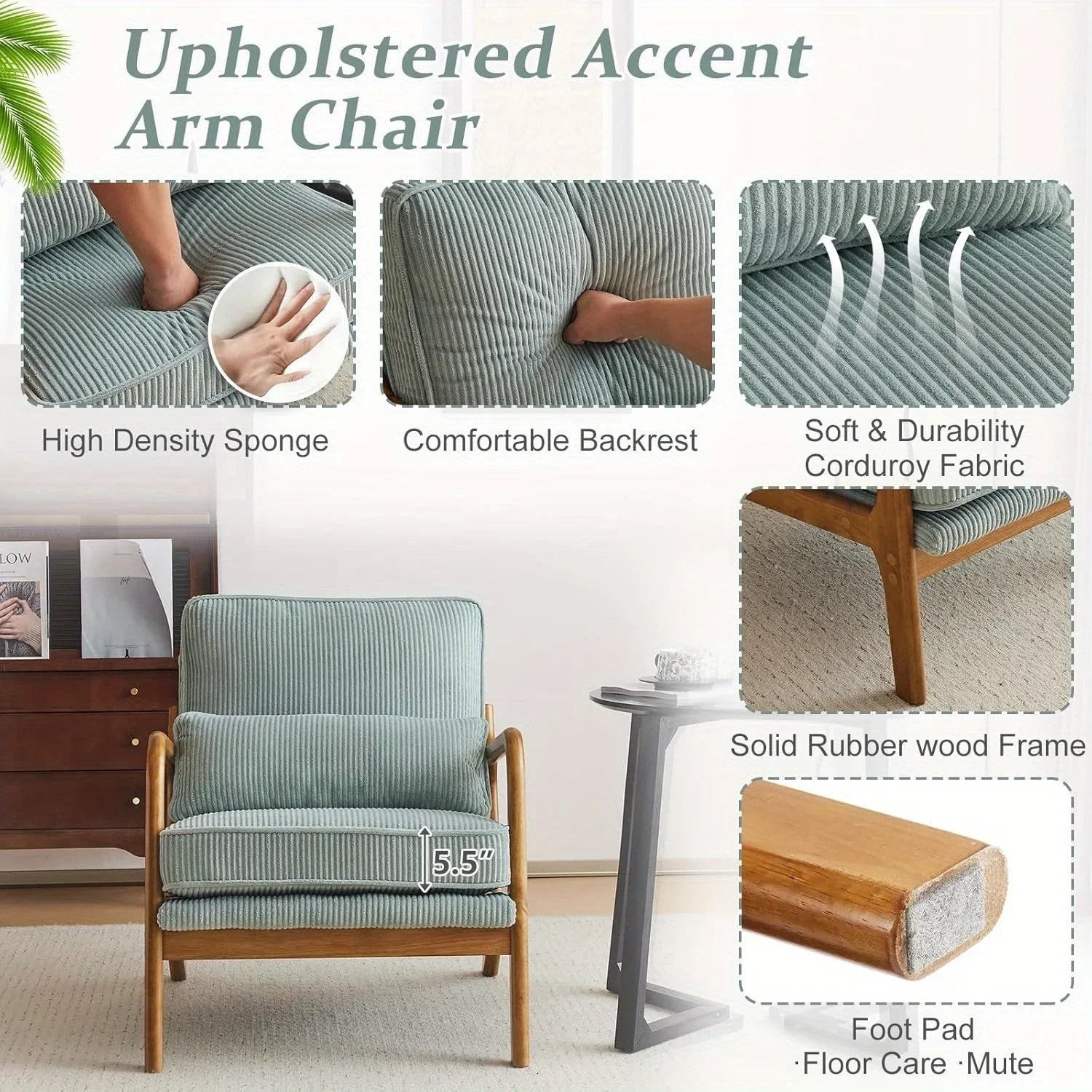 Accent Chair - Blue White Striped Upholstered, angled view - House Of Avana