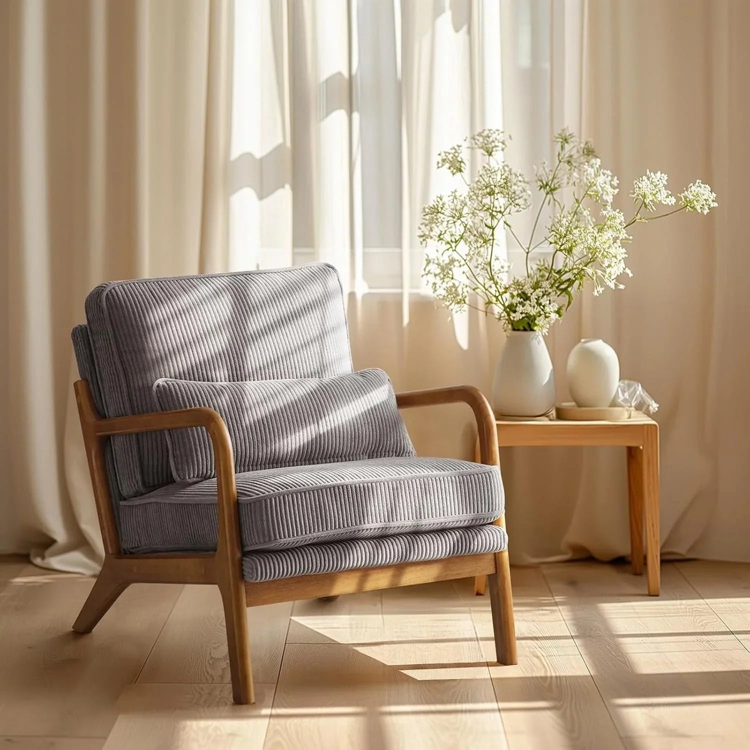 Accent Chair - Blue White Striped Upholstered, front view - House Of Avana