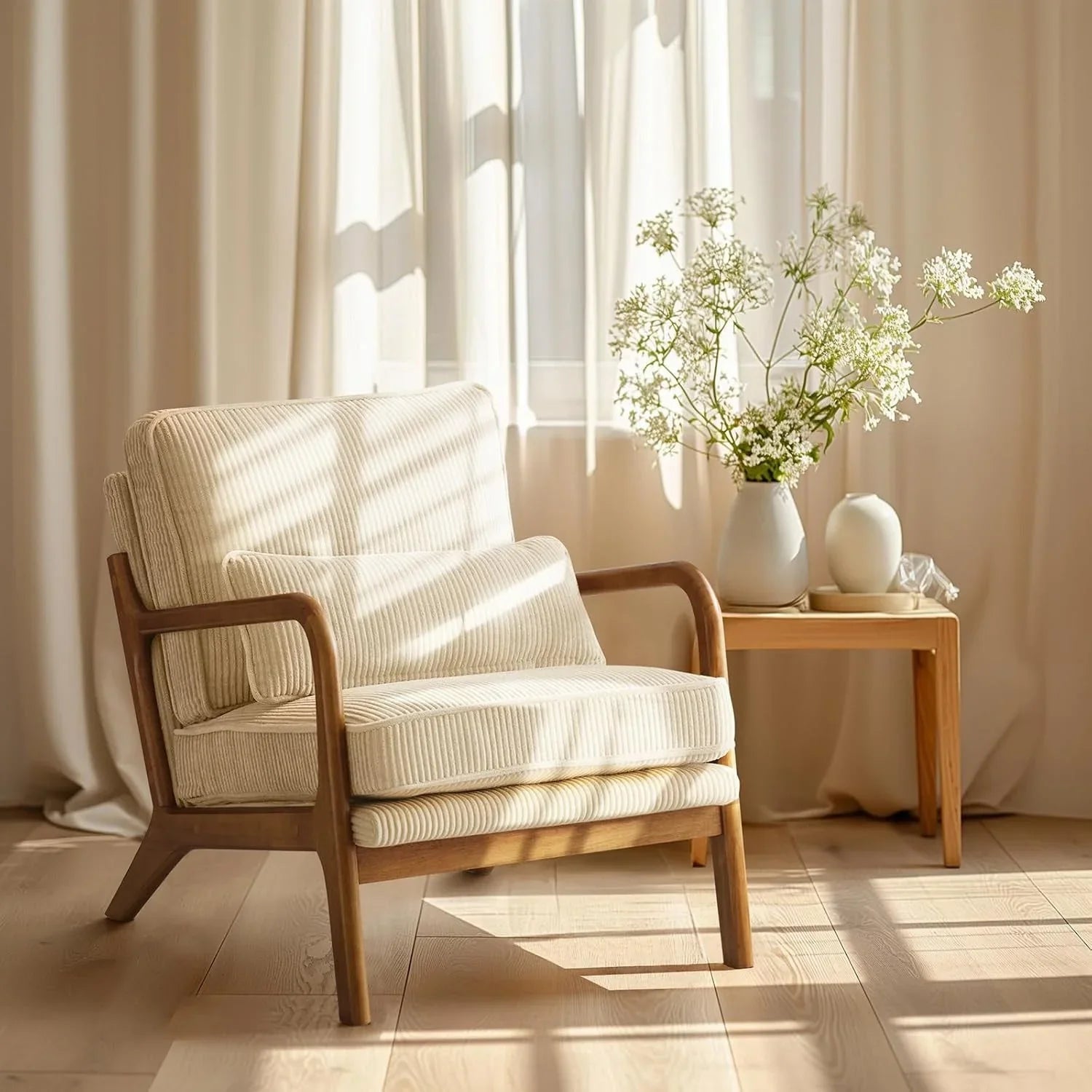 Accent Chair - Blue White Striped Upholstered, side view - House Of Avana