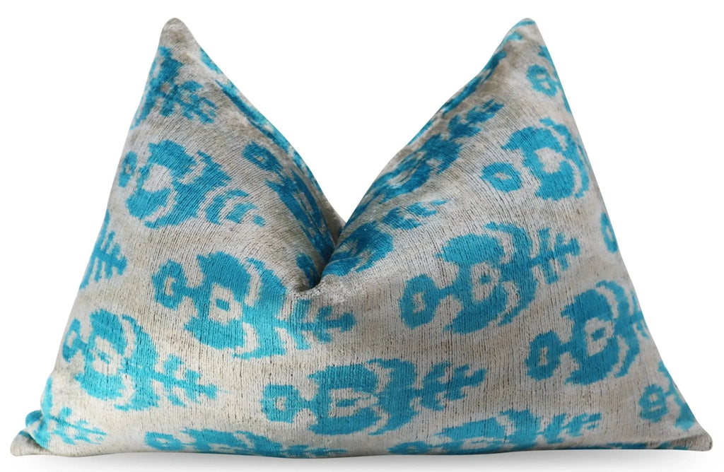 Canvello Luxury Floral Blue White Handmade Throw Pillow - 16x24 in, detail shot - House Of Avana