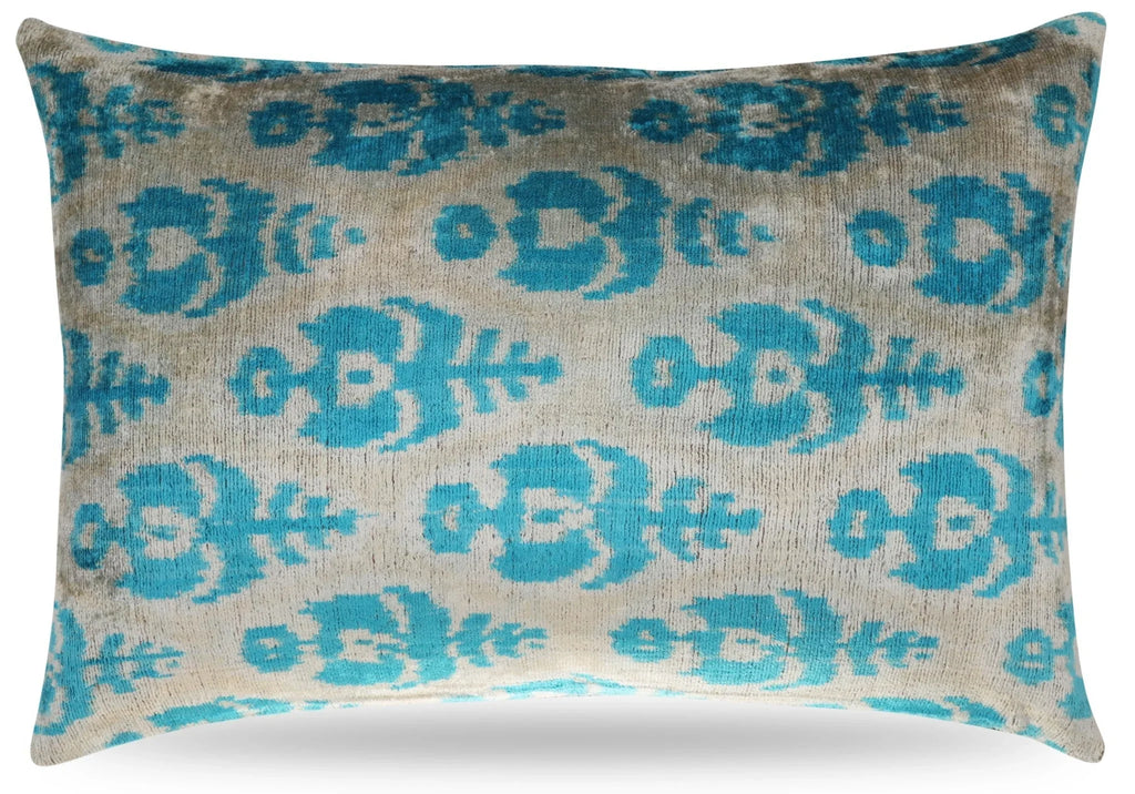 Canvello Luxury Floral Blue White Handmade Throw Pillow - 16x24 in, front view - House Of Avana
