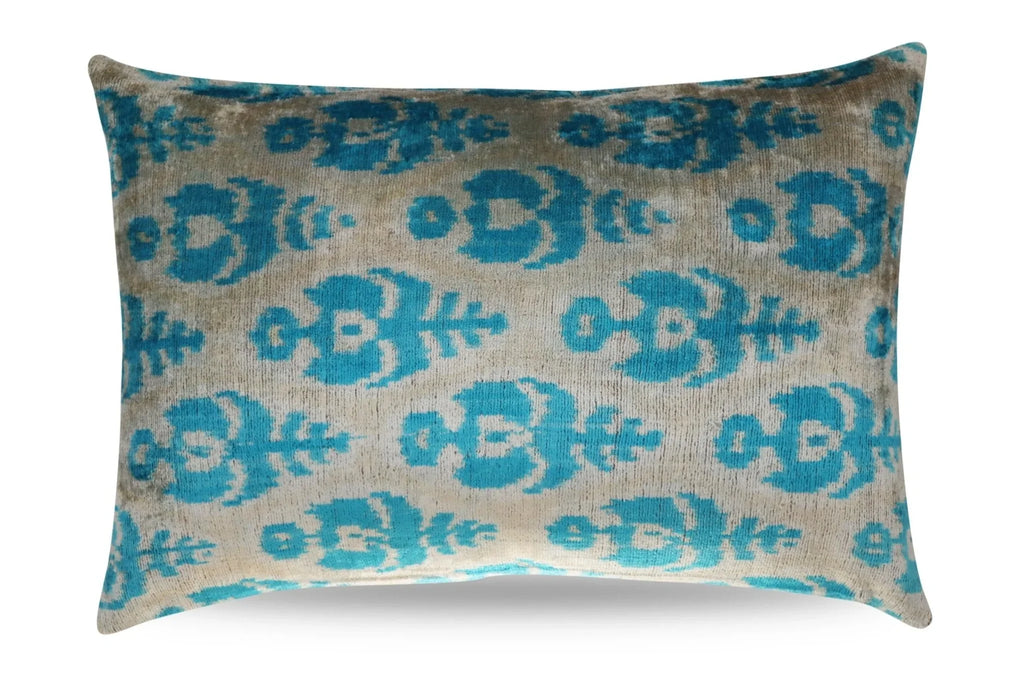 Canvello Luxury Floral Blue White Handmade Throw Pillow - 16x24 in, texture detail - House Of Avana