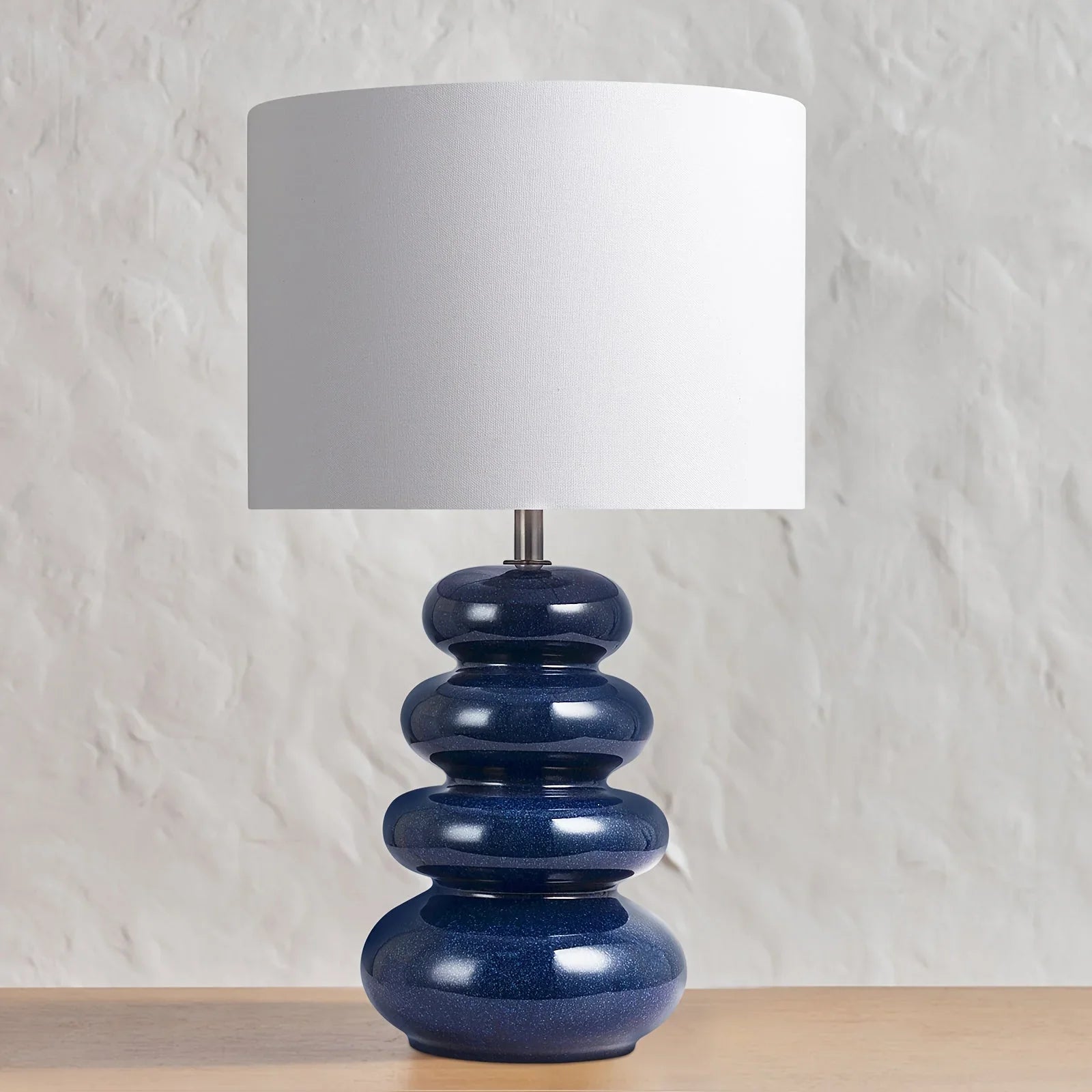 20" Navy Blue Ceramic Small Table Lamp, E26 Socket, Geometric Terracotta Base, White Linen Shade,... - House Of Avana