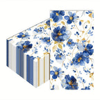 S Blue & White Floral Napkins with Golden Accents - Disposable High-quality Paper Hand Towels for... - House Of Avana