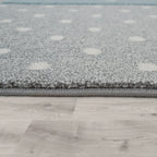 Nursery Rug Cosmo Checkered with Stars in Pastel Blue White, lifestyle image - House Of Avana