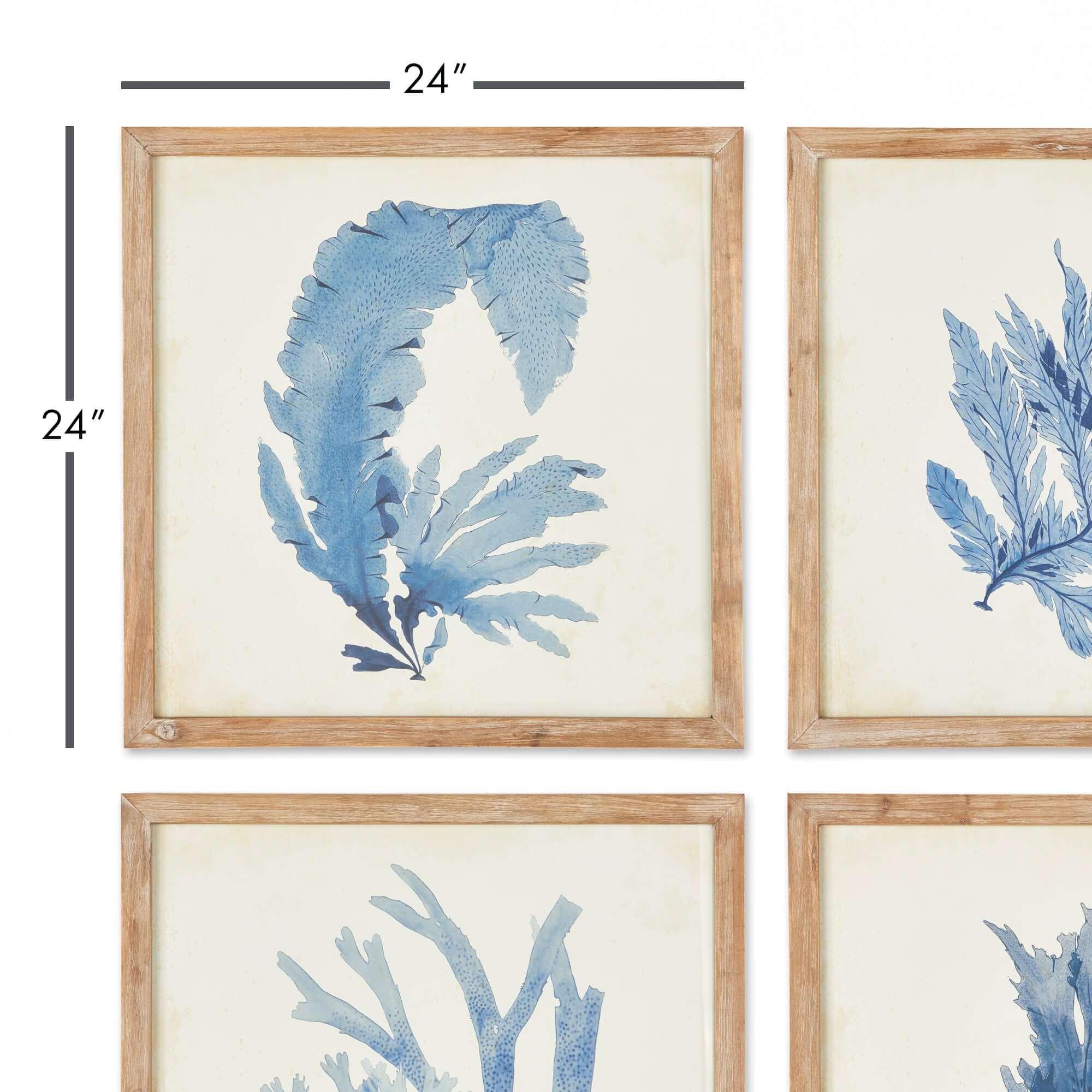 Vintage Coastal Blue Coral Prints with Whitewashed Wood Frames (set of 4) - House Of Avana