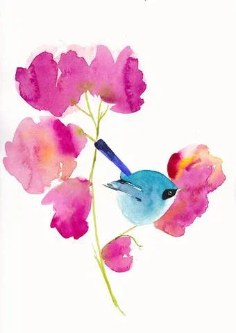 Bluebird in the Flowers Art Print Vibrant Nature Wall Art for Home Mai Autumn