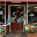 2pc Blue Gold Metal Crane Garden Statue Set - House Of Avana