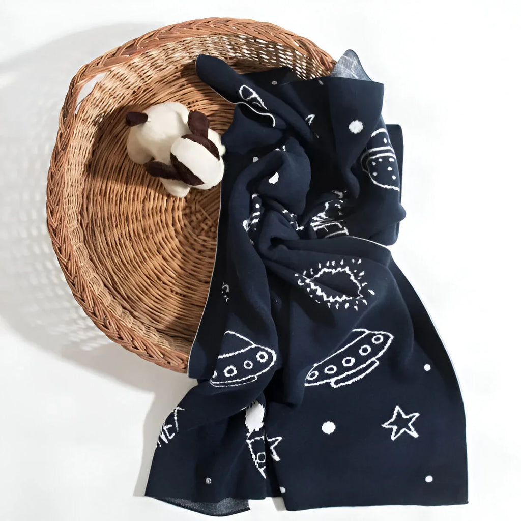 Blue Space Knitted Cotton Baby Blanket PushpLinen