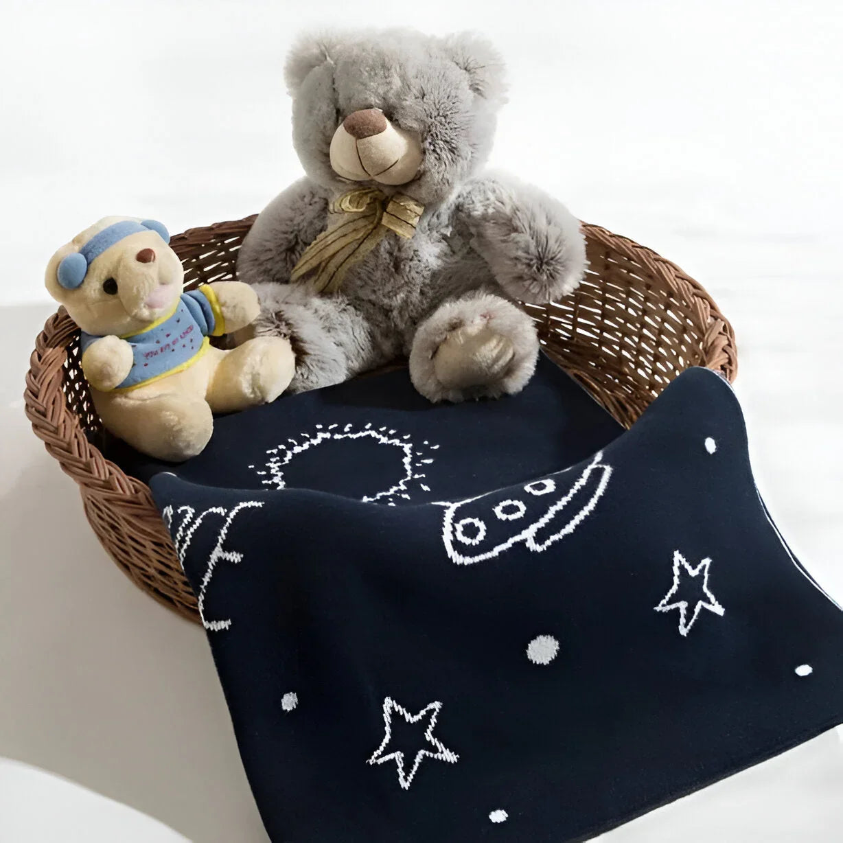 Blue Space Knitted Cotton Baby Blanket PushpLinen