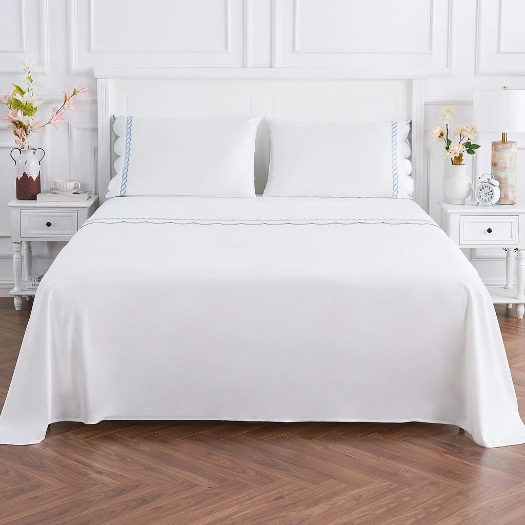 600 Thread Count Scallop Rope Embroidered Cotton Sheet Set Mélange Home