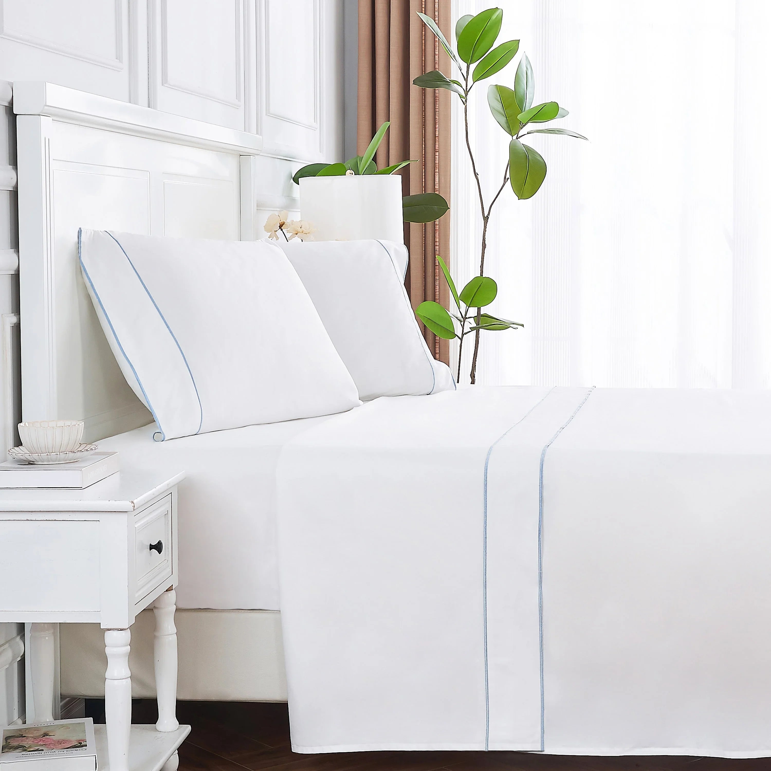 600 Thread Count Framed Sateen Embroidered Cotton Sheet Set Mélange Home