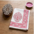 Blush Pink & Ivory table linen pattern corner detail | India natural colors hand block table runners napkins table mats Jaipur handmade aesthetics handicraft | House of Avana