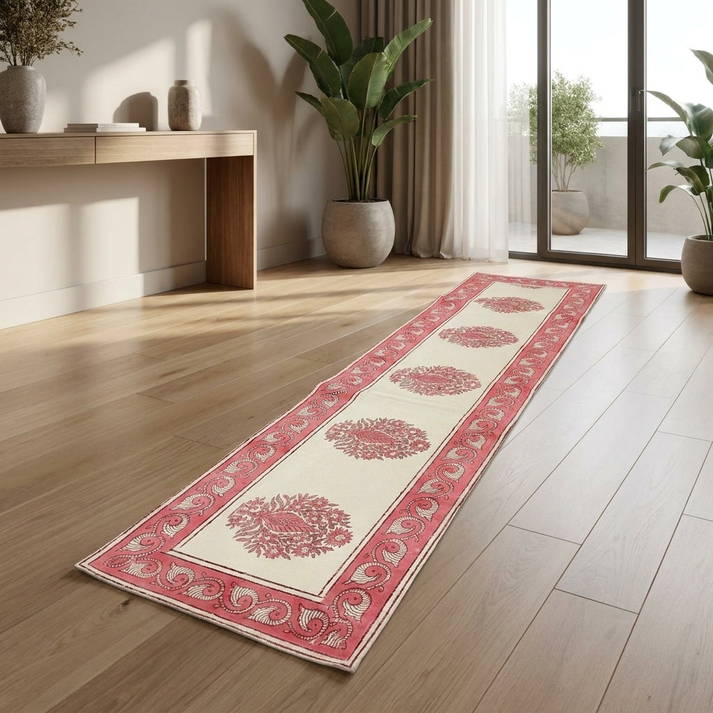 Blush Pink & Ivory 13-piece table linen set laid flat | handmade Jaipur handicraft table runners table mats napkins hand block India natural colors aesthetics | House of Avana