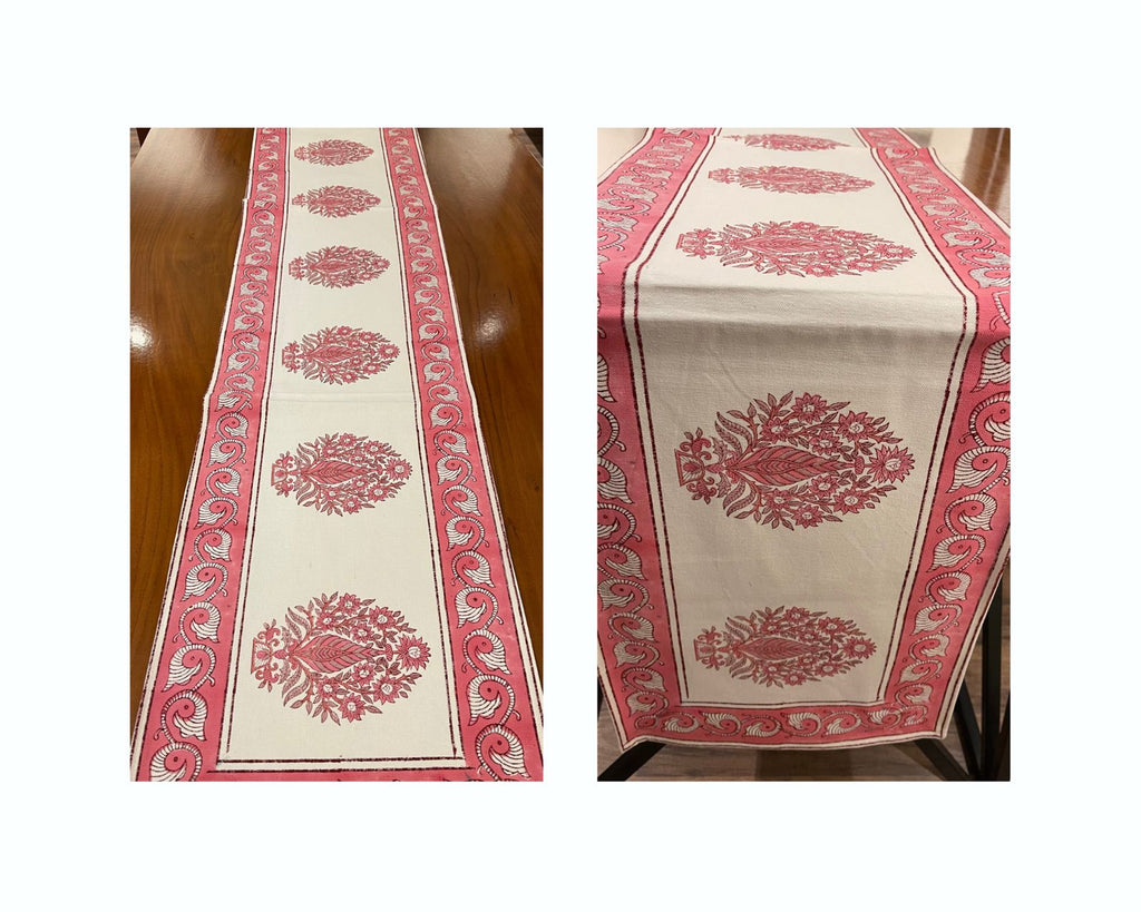Blush Pink & Ivory handmade hand block printed cotton table linen | handmade Jaipur handicraft table runners table mats napkins hand block India natural colors aesthetics | House of Avana