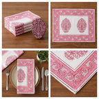 Blush Pink & Ivory Jaipur hand block printed cotton napkins set of 6 | Jaipur handicraft aesthetics handmade table runners napkins table mats India natural colors hand block | House of Avana