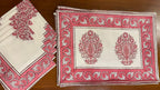 Blush Pink & Ivory handmade 13-piece cotton table linen set | hand block printed table runners napkins table mats Jaipur handmade handicraft India natural colors | House of Avana