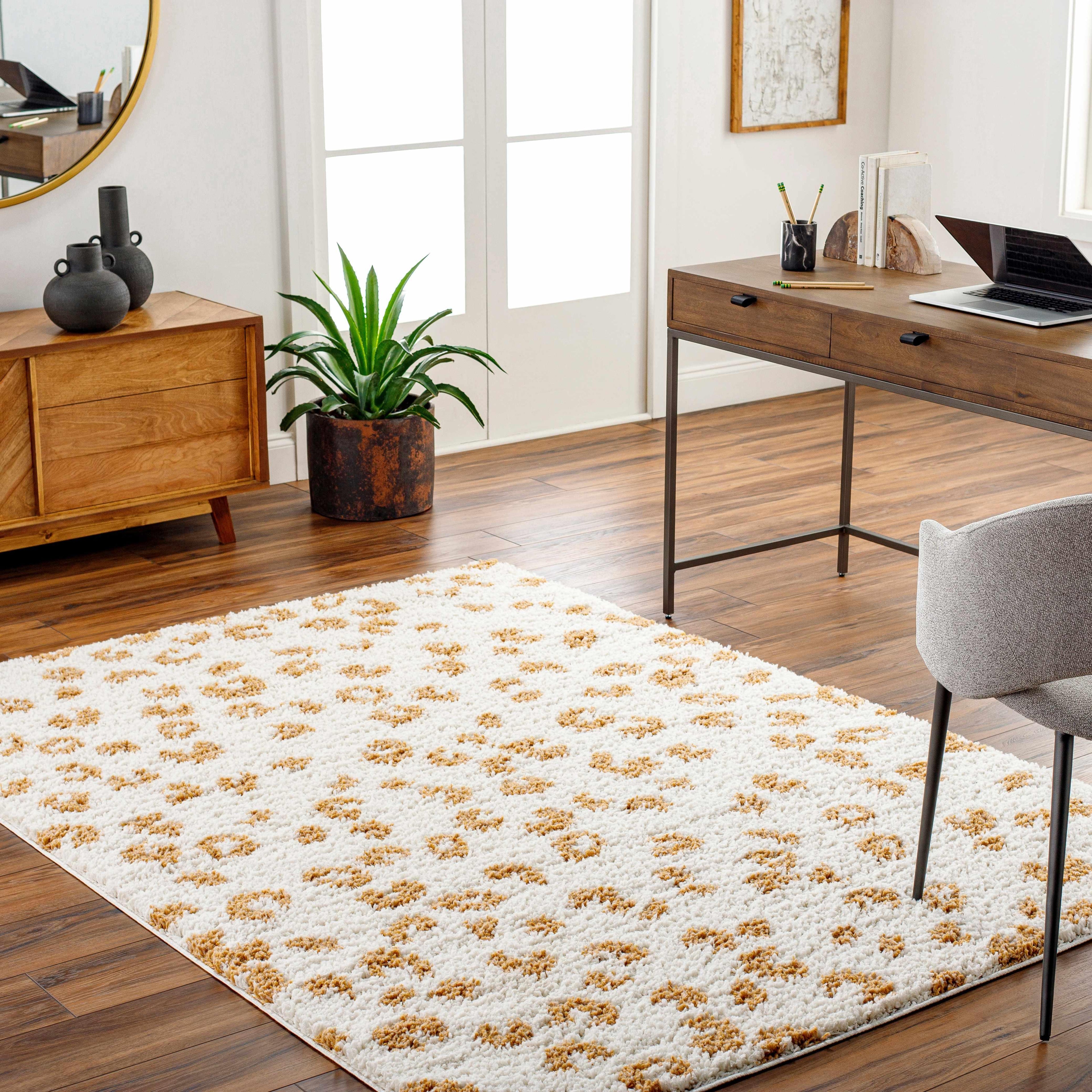 Altin Leopard Print White Area Rug Hauteloom