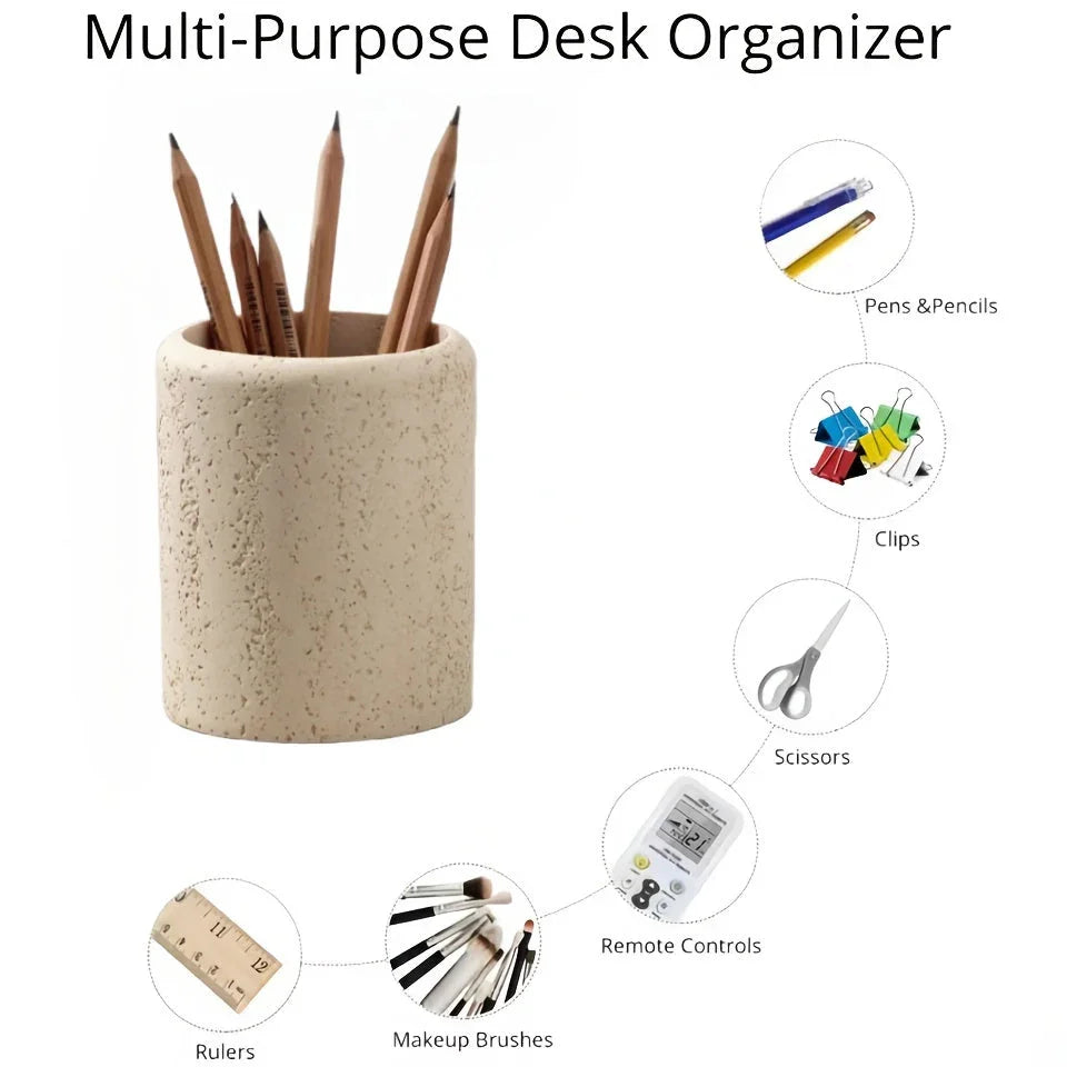 Bohemian pen holder with stone pattern, polished finish, multi-functional organizer - House of Avana