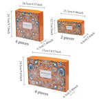 Bohemian style blue and white porcelain bowl and chopsticks gift set in decorative orange boxes.