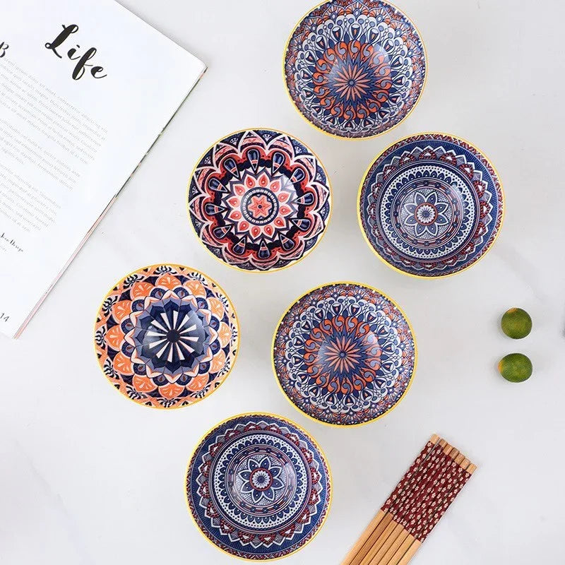 Bohemian Style Blue and White Porcelain Bowl and Chopsticks Set, Underglaze Ceramic Tableware, Suitable... - House Of Avana