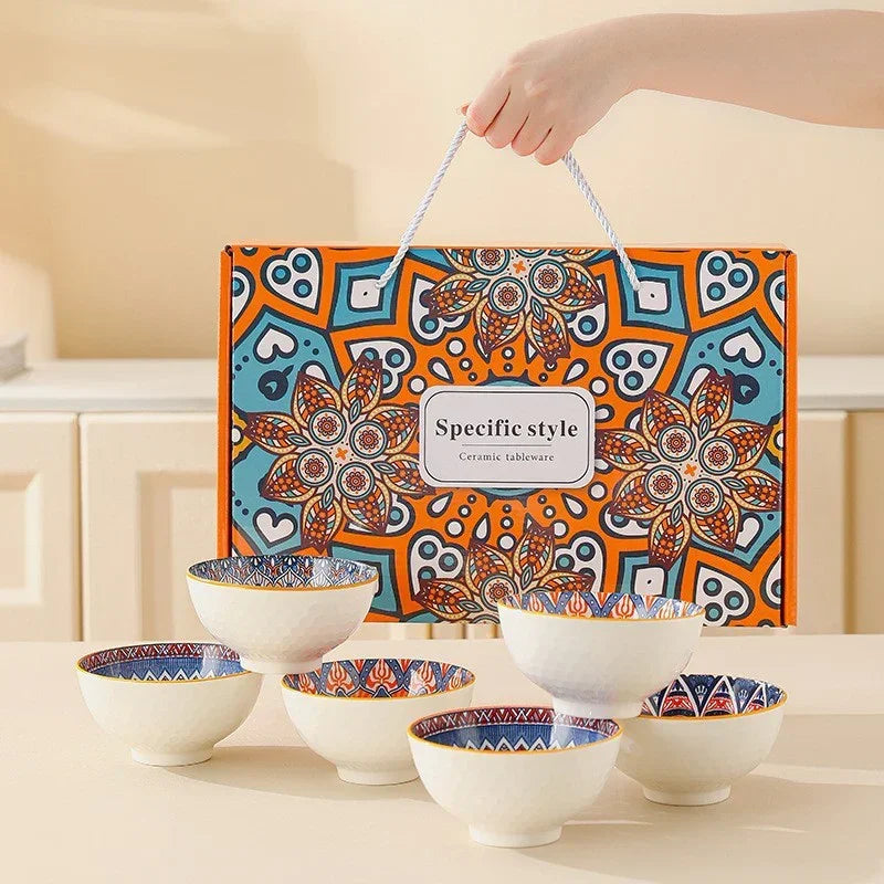 Bohemian Style Blue and White Porcelain Bowl and Chopsticks Set, Underglaze Ceramic Tableware, Suitable... - House Of Avana