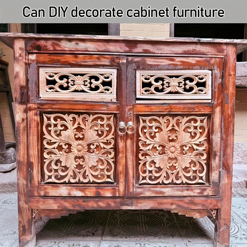 Natural rubberwood wall plaque with intricate floral carvings, unfinished wooden decor - House of Avana