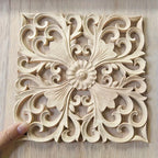 Natural rubberwood wall plaque with intricate floral carvings, unfinished wooden decor - House of Avana