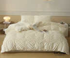 Boho Braided Velvet Bedding Set / White Ever Lasting