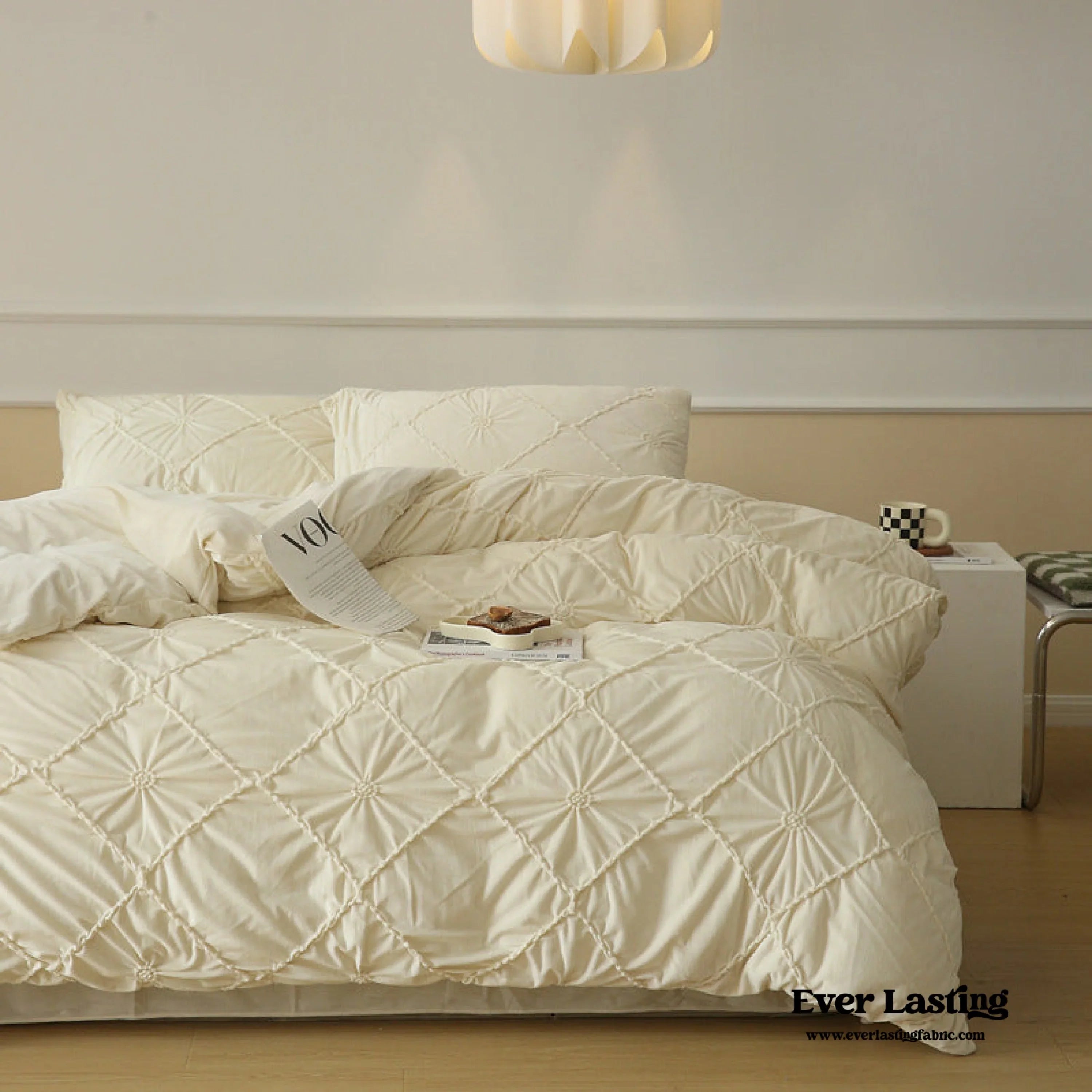 Boho Braided Velvet Bedding Set / White Ever Lasting