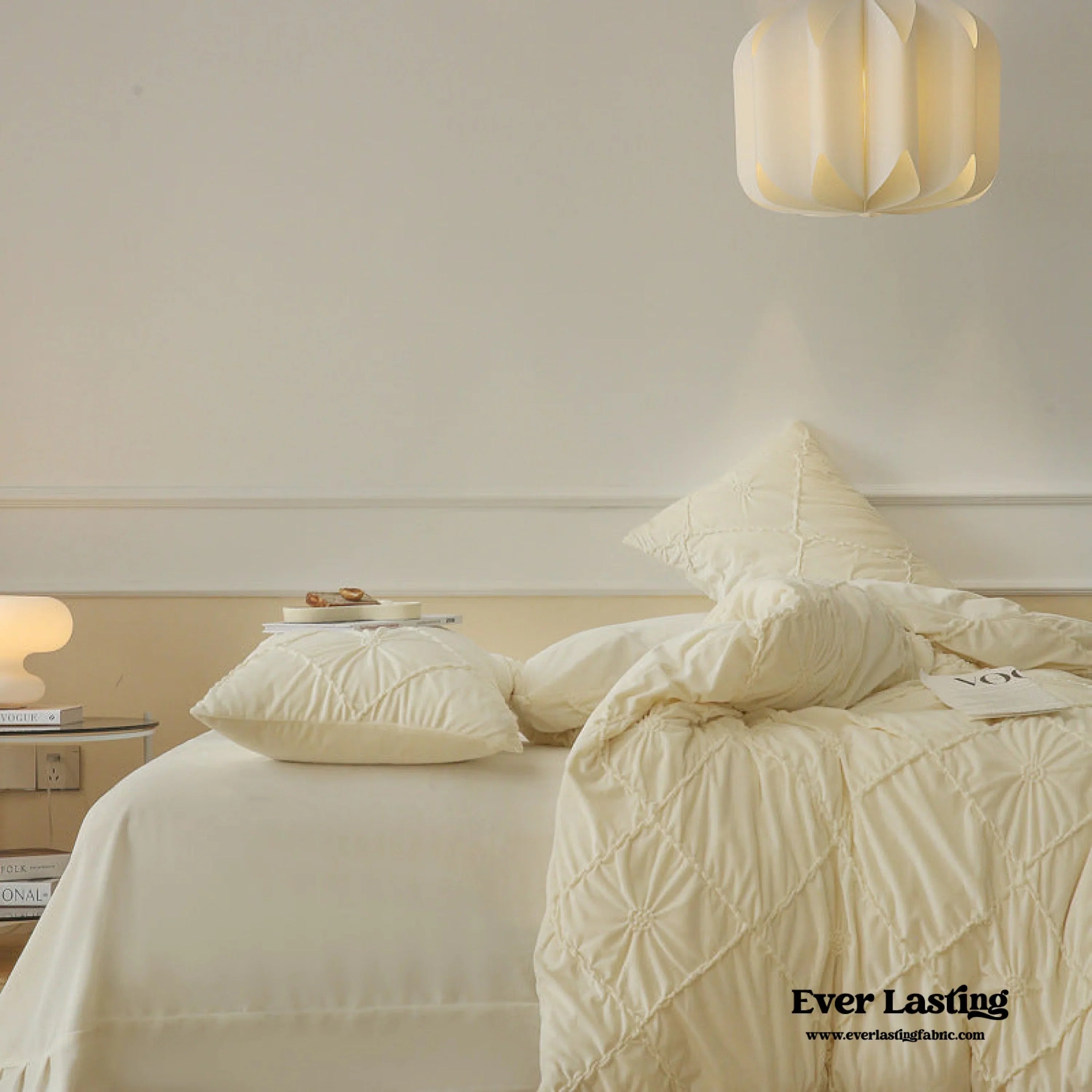 Boho Braided Velvet Bedding Set / White Ever Lasting