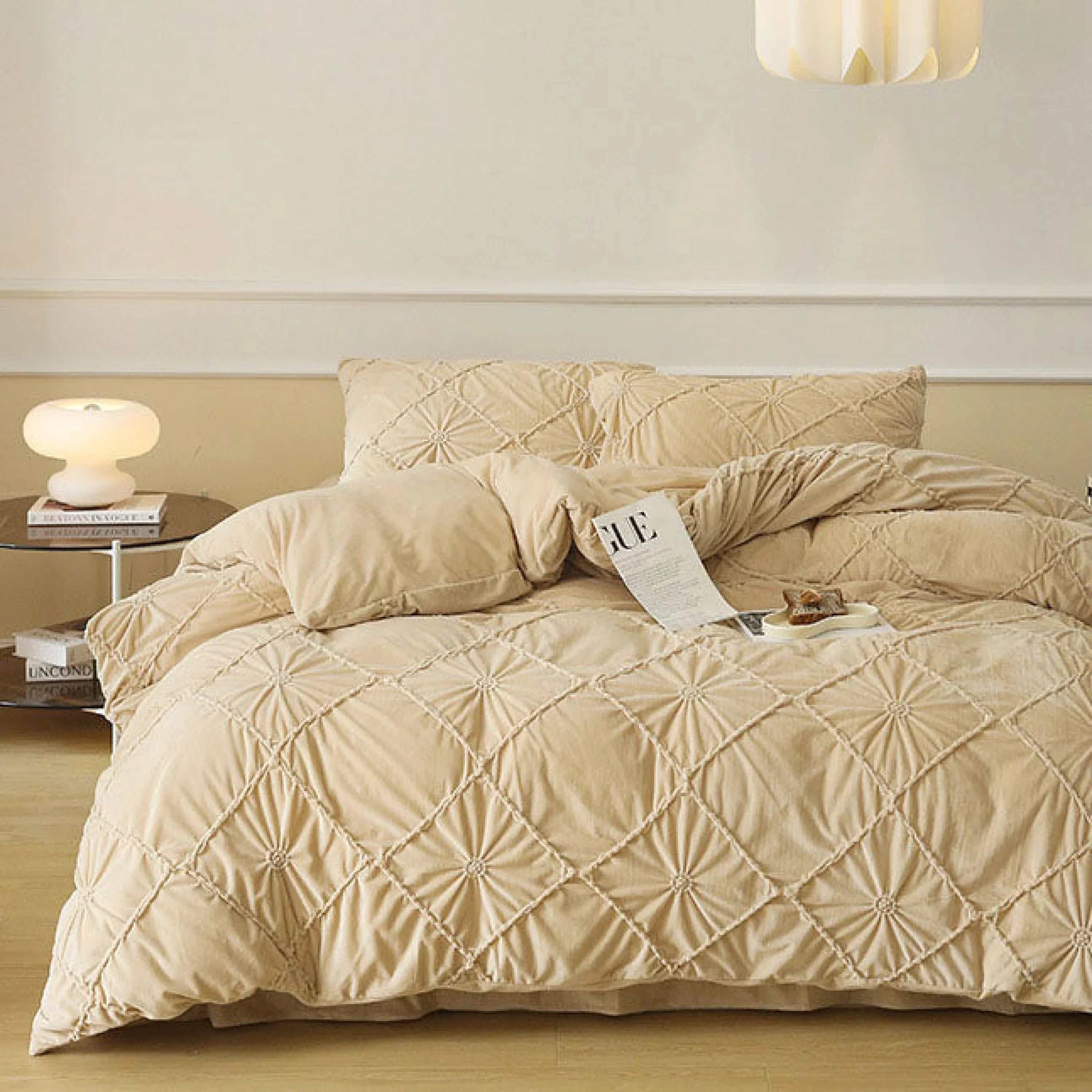 Boho Braided Velvet Bedding Set / White Ever Lasting