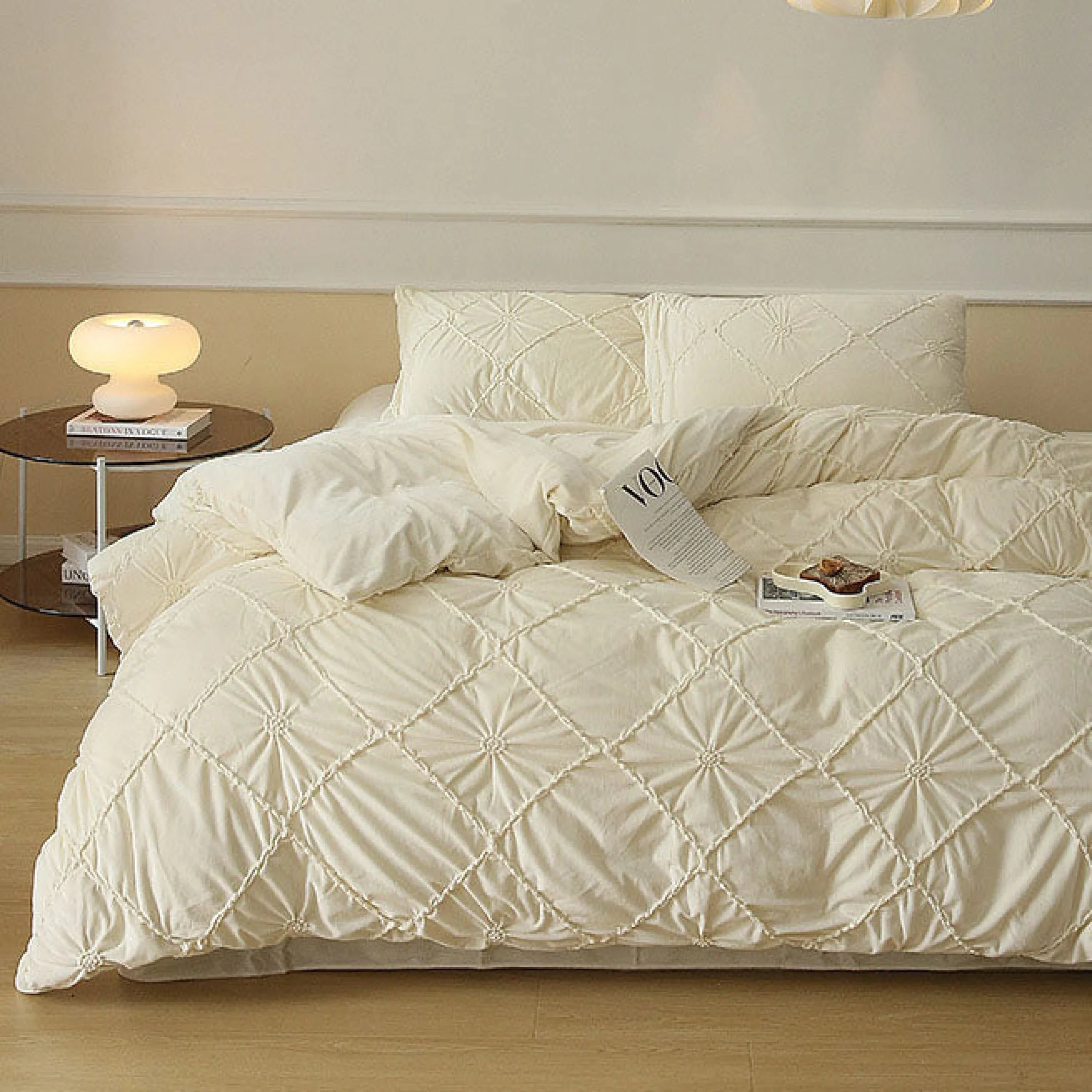 Boho Braided Velvet Bedding Set / White Ever Lasting