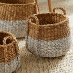 Boho Coastal Storage Baskets with Handles (set of 3), back view - House Of Avana