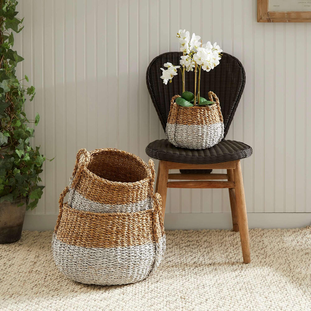 Boho Coastal Storage Baskets with Handles (set of 3) - House Of Avana