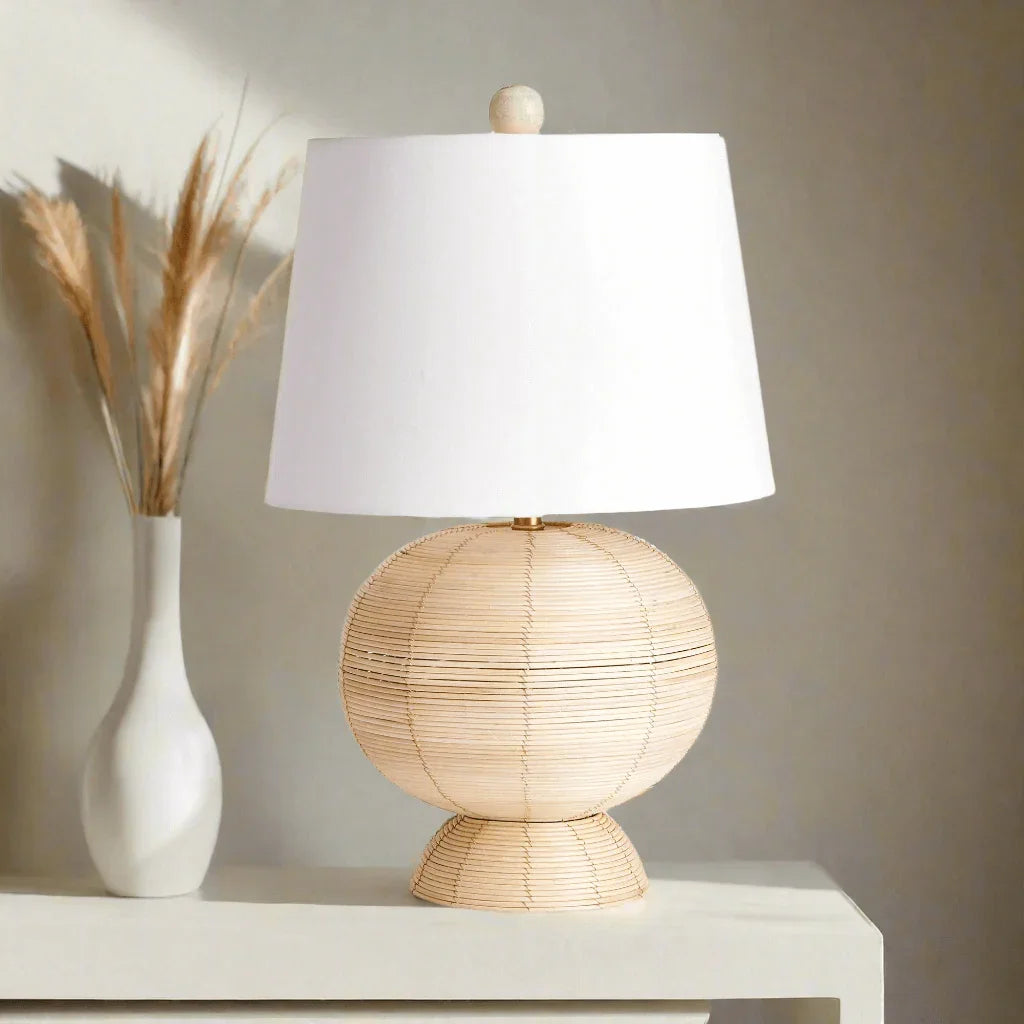 Boho Globe Rattan Lamp with Tapered White Shade Vintage Shopper