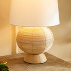 Boho Globe Rattan Lamp with Tapered White Shade Vintage Shopper