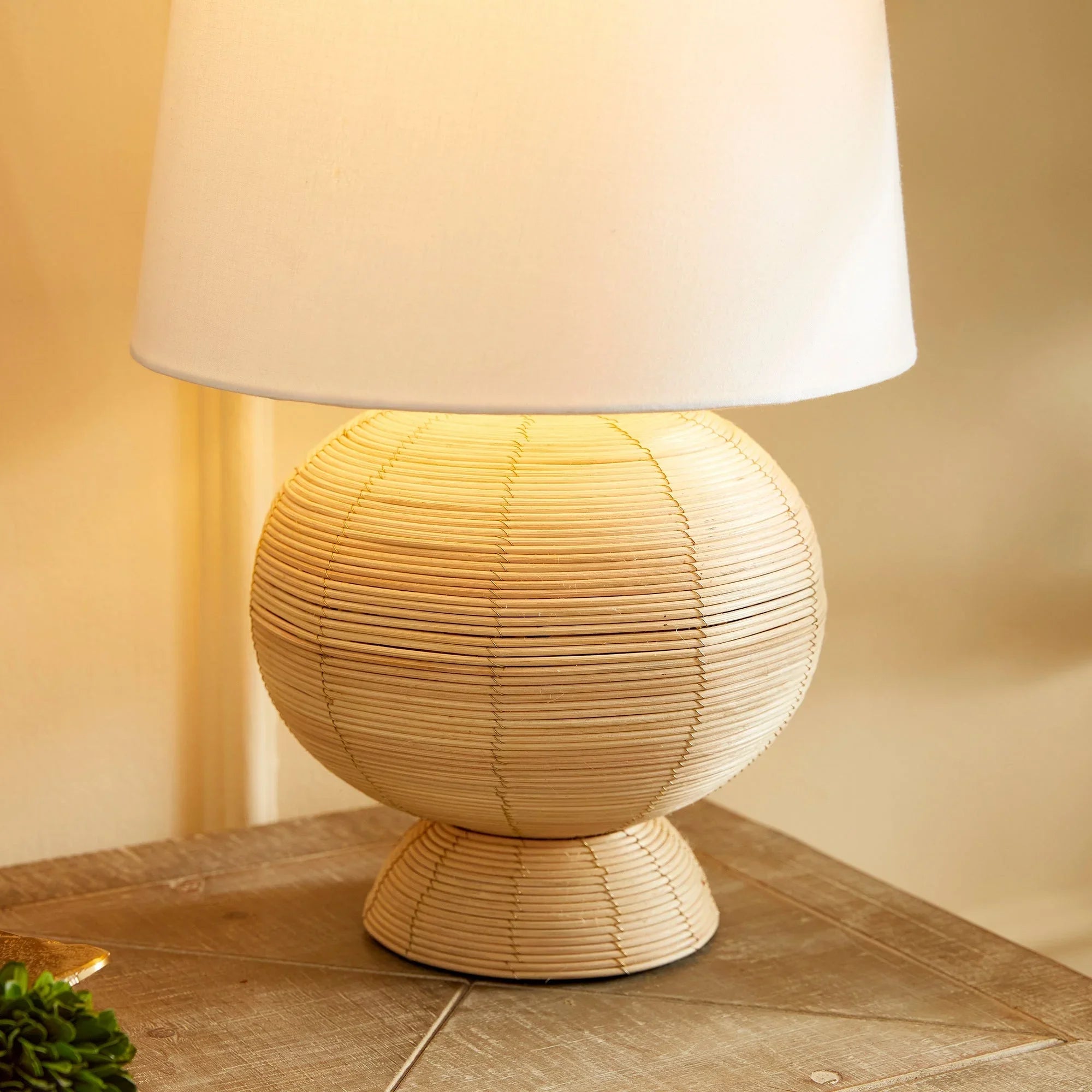 Boho Globe Rattan Lamp with Tapered White Shade Vintage Shopper