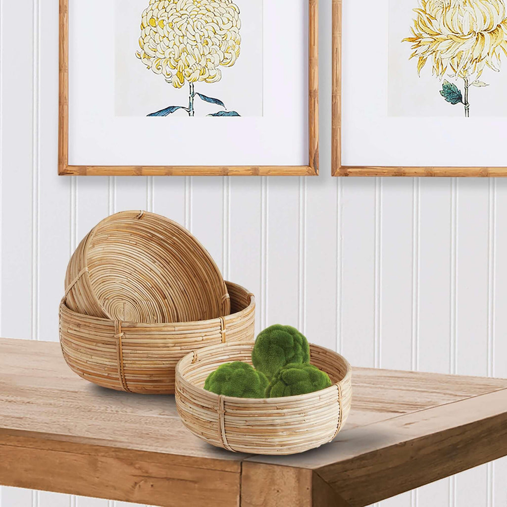 Boho Round Cane Rattan Nesting Bowls (Set of 3) Vintage Shopper