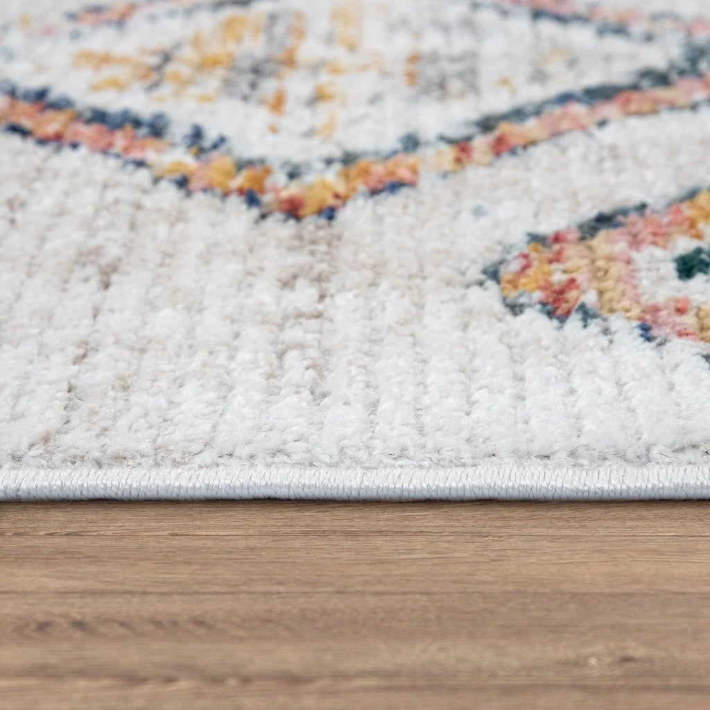 Boho Rug Cream Colorful Ethnic Diamond Pattern Ripped Design RugYourHome