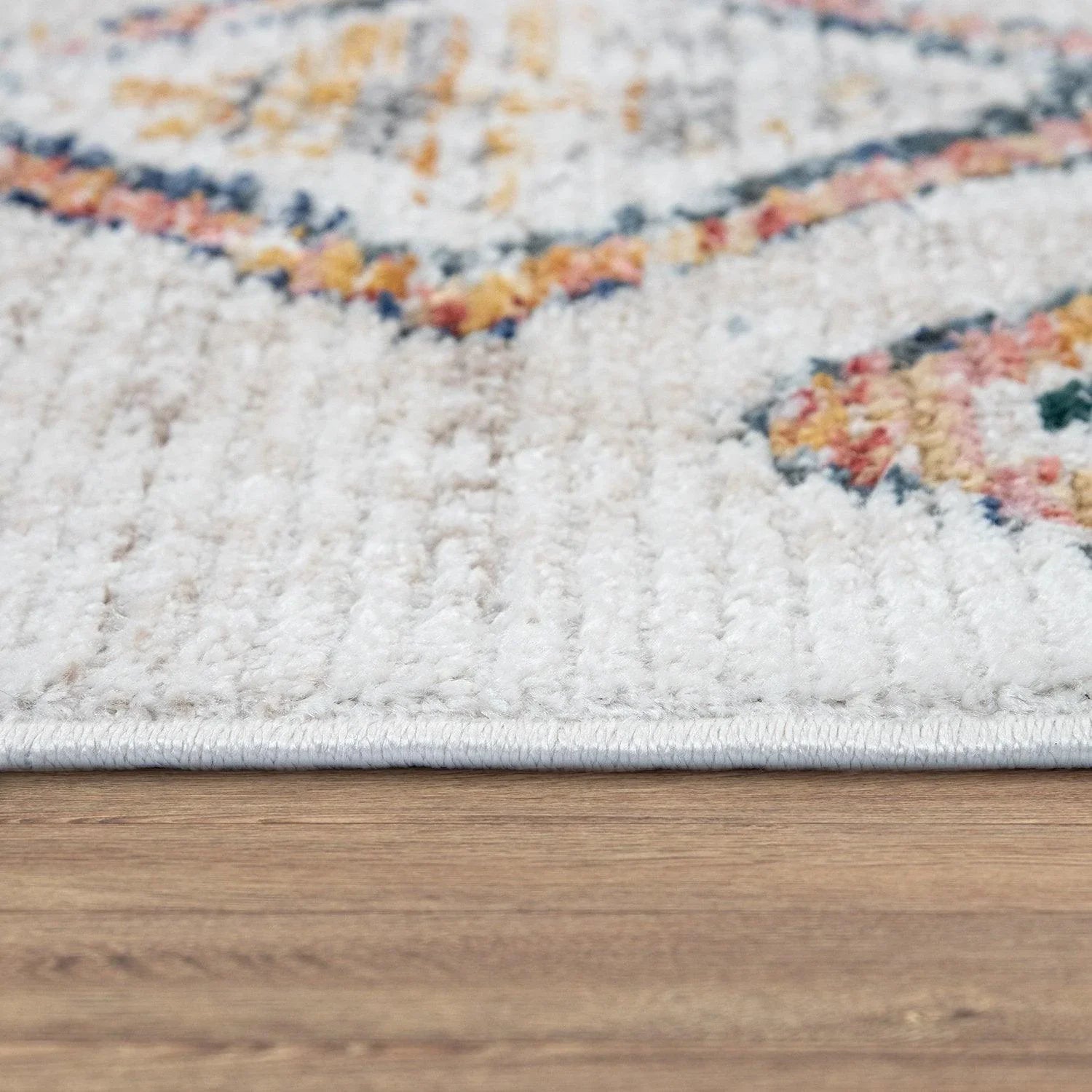 Boho Rug Cream Colorful Ethnic Diamond Pattern Ripped Design RugYourHome