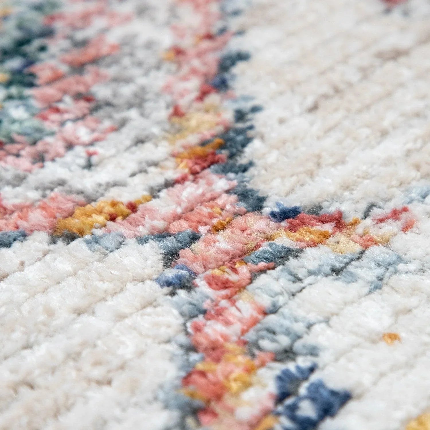 Boho Rug Cream Colorful Ethnic Diamond Pattern Ripped Design RugYourHome