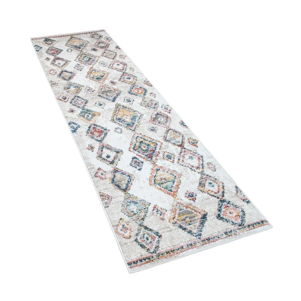 Boho Rug Cream Colorful Ethnic Diamond Pattern Ripped Design RugYourHome
