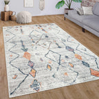 Boho Rug Cream Ethnic Diamond Pattern Modern Ripped Design RugYourHome