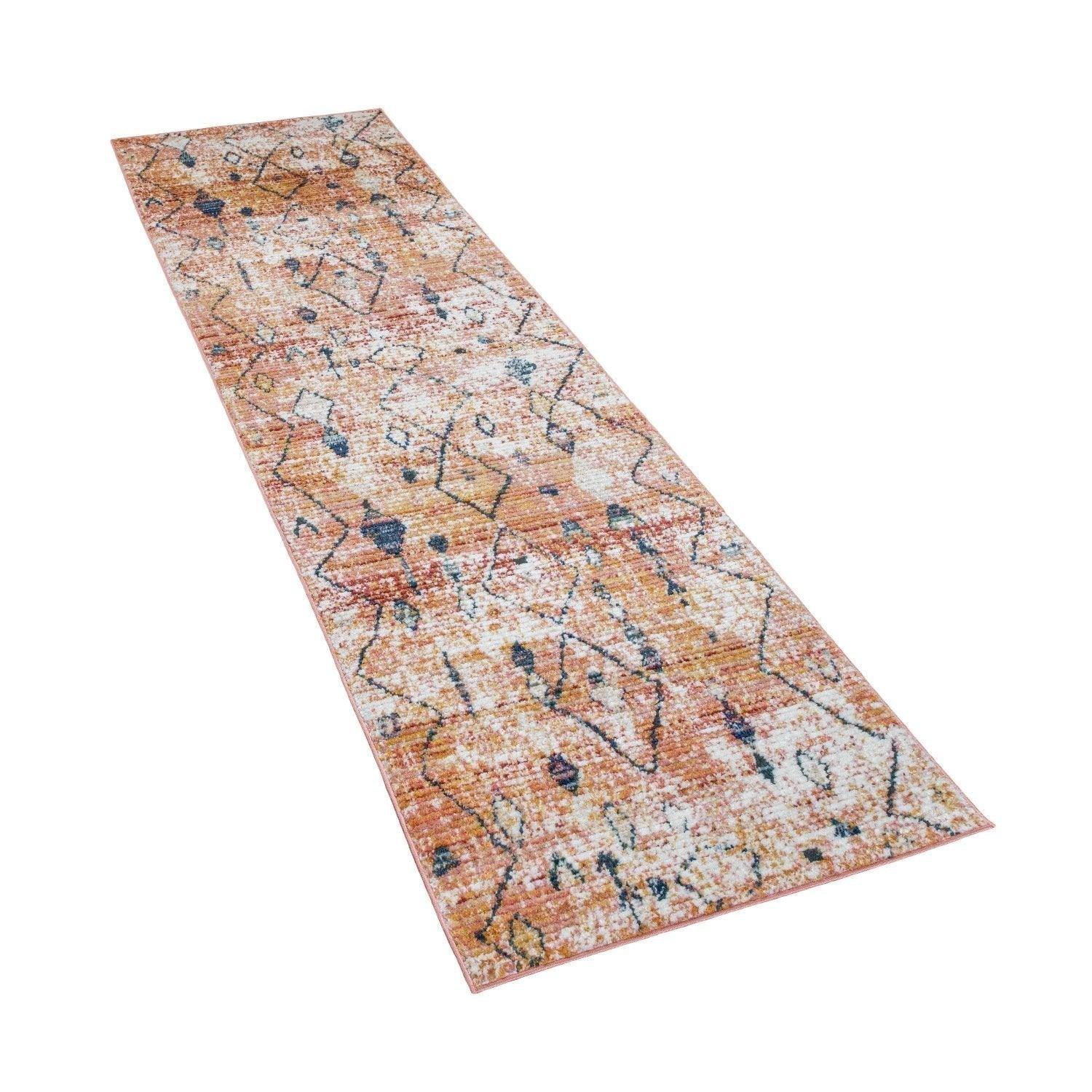 Red ethnic rug with diamond pattern, ripped design - House of Avana