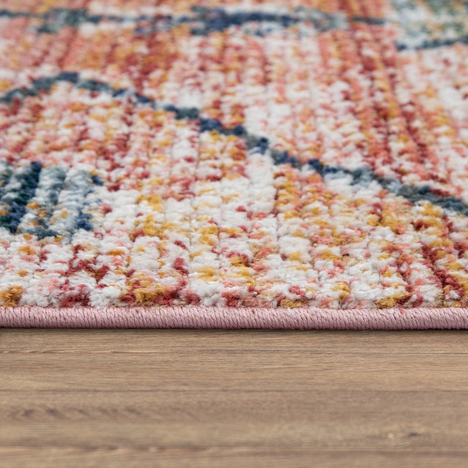 Red ethnic rug with diamond pattern, ripped design - House of Avana