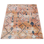 Red ethnic rug with diamond pattern, ripped design - House of Avana