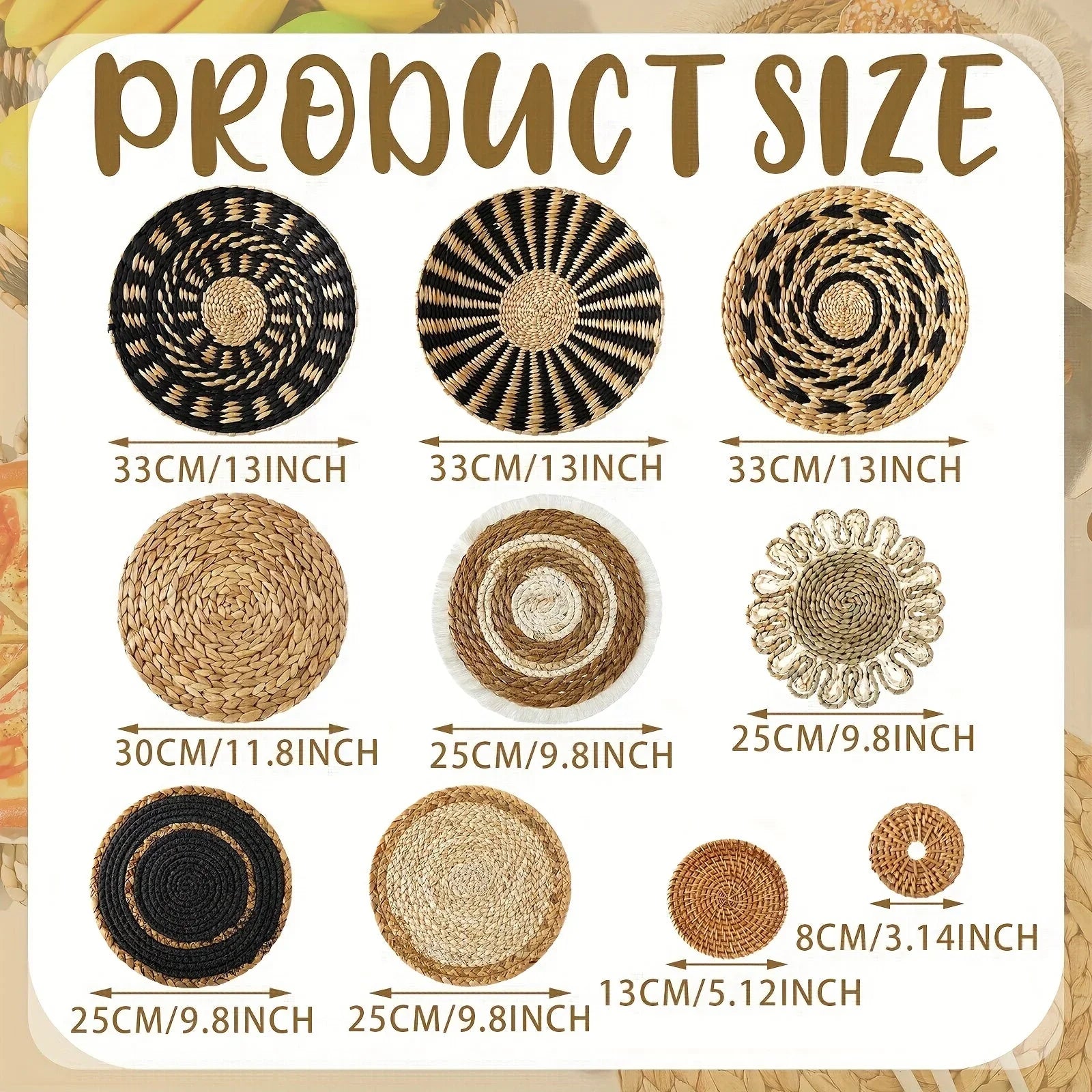 Woven wicker baskets in natural brown, handmade round boho decor - House of Avana